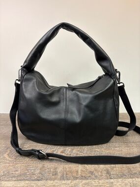 Harbour 2nd Melissa Zip Leather Hobo Shoulder Bag Black Genuine Leather